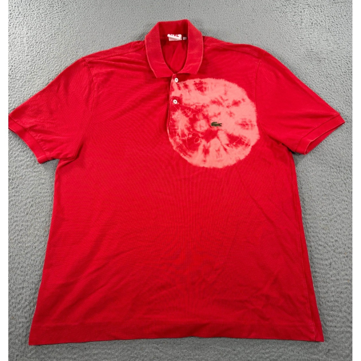 Lacoste L!Ve Polo Shirt Men's 7 Large Red Tie Dye Logo Short Sleeve Collared